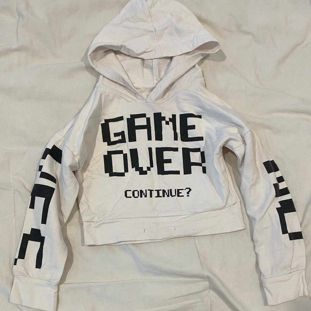 4t Girls crop White 'Game Over' Hoodie